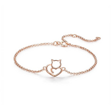 Load image into Gallery viewer, Cat & Heart Bracelet Rose Gold Plated
