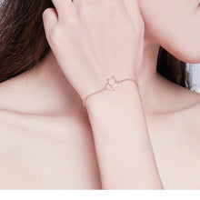 Load image into Gallery viewer, Rose Gold Plated Cat & Heart Bracelet on model