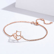 Load image into Gallery viewer, Rose Gold Plated Cat & Heart Bracelet