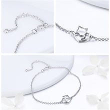 Load image into Gallery viewer, Sterling Silver 925 Cat & Heart Bracelet
