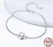 Load image into Gallery viewer, Sterling Silver 925 Cat & Heart Bracelet