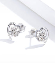 Load image into Gallery viewer, Sterling Silver White Crystal Paw Heart Earrings
