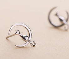 Load image into Gallery viewer, Moon Cat stud earrings in silver
