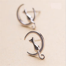 Load image into Gallery viewer, Moon Cat stud earrings in silver
