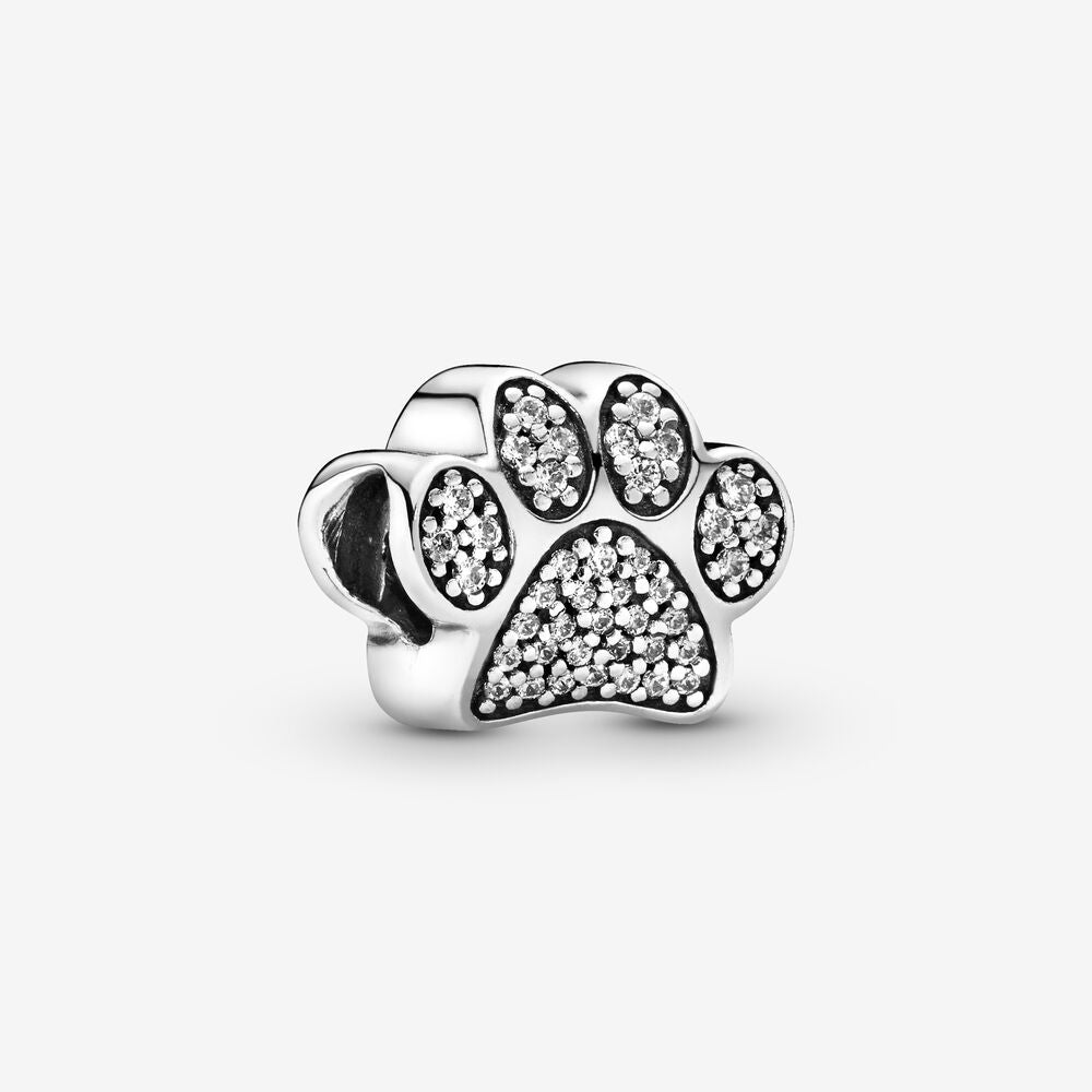 Sparkle Paw Charm in Sterling Silver and Zircon