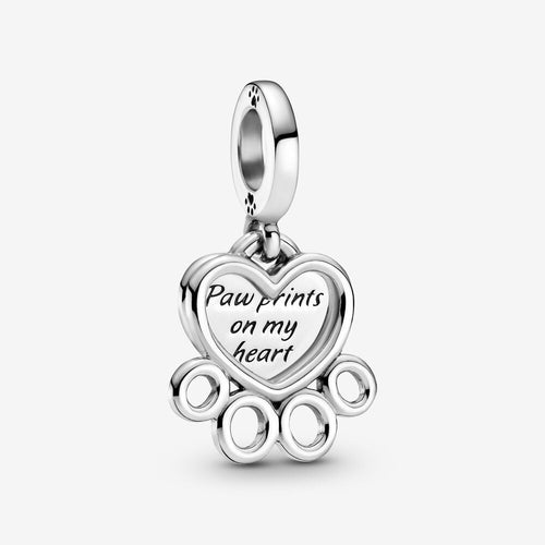 Paw prints on my heart charm in Sterling Silver