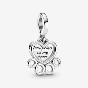 Paw prints on my heart charm in Sterling Silver