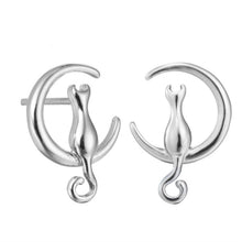 Load image into Gallery viewer, Moon Cat stud earrings in silver

