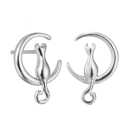 Moon Cat stud earrings in silver