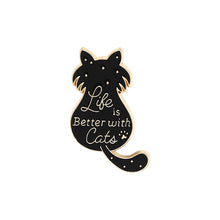 Load image into Gallery viewer, Life is better with cats Black and gold brooch
