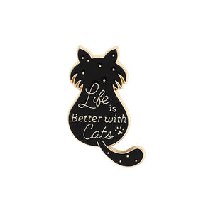 Life is better with cats Black and gold brooch