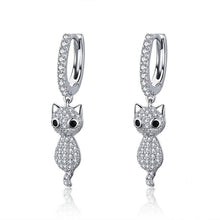 Load image into Gallery viewer, Cat drop earrings sterling silver
