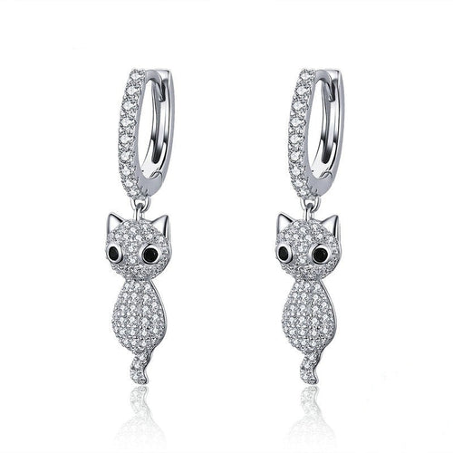 Cat drop earrings sterling silver