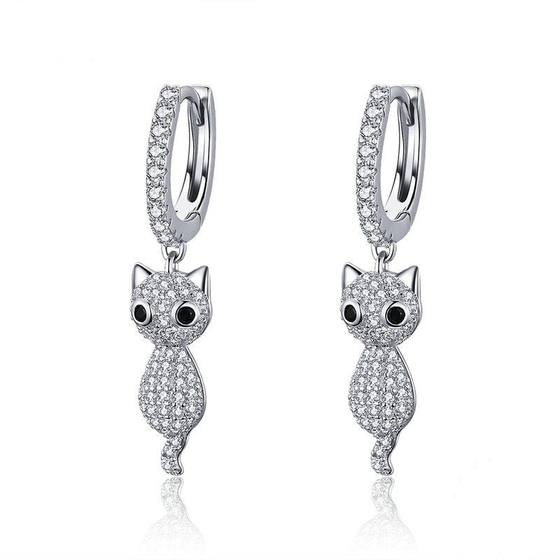 Cat drop earrings sterling silver