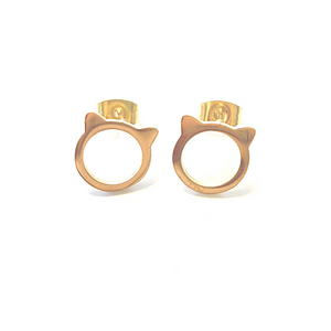 Cat Head Gold Stud Earrings