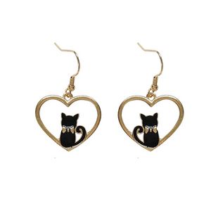 Cat Love Earrings in Black and Gold