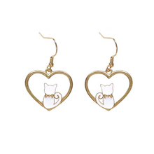 Load image into Gallery viewer, Cat Love Earrings in White and Gold
