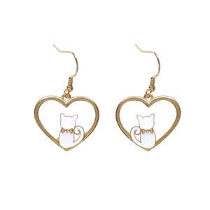 Cat Love Earrings in White and Gold