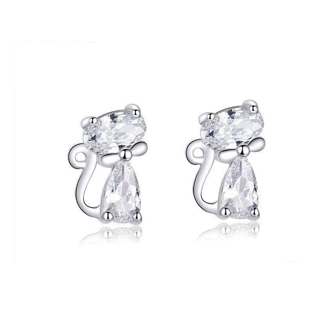 Sterling Silver Bow Tie Cat Earrings