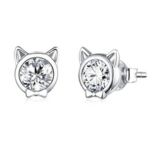 Load image into Gallery viewer, Bow Tie Kitty Earrings in Sterling Silver and cubic zirconia
