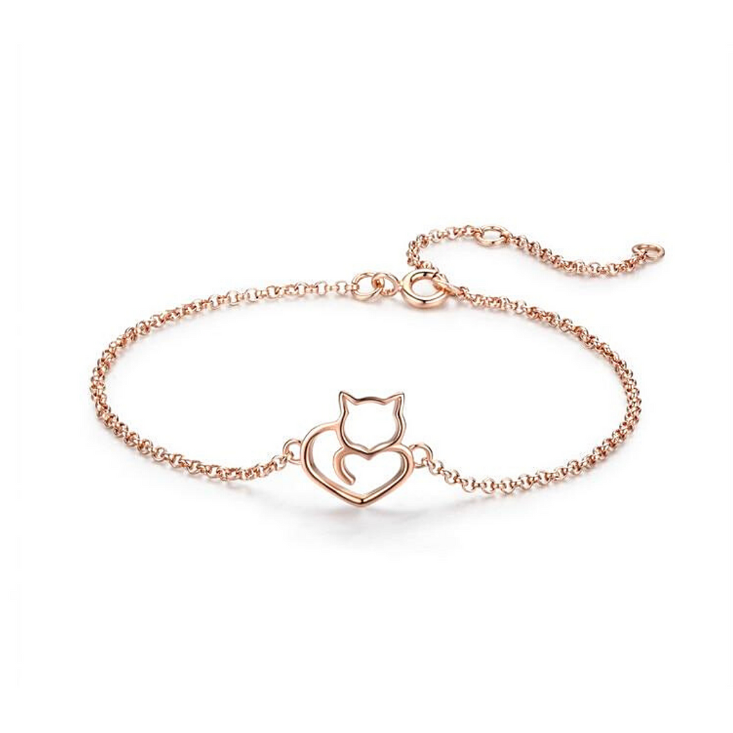 Cat & Heart Bracelet Rose Gold Plated