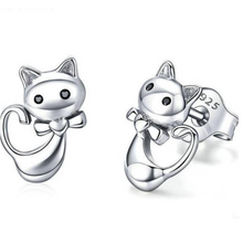 Load image into Gallery viewer, Sterling Silver Dancing Cat Stud Earrings
