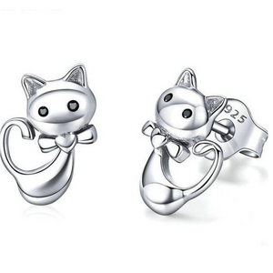 Sterling Silver Dancing Cat Stud Earrings