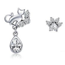 Load image into Gallery viewer,  Cubic Zirconia Cat &amp; Paw Earrings in Sterling Silver
