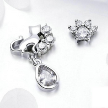 Load image into Gallery viewer,  Cubic Zirconia Cat &amp; Paw Earrings in Sterling Silver
