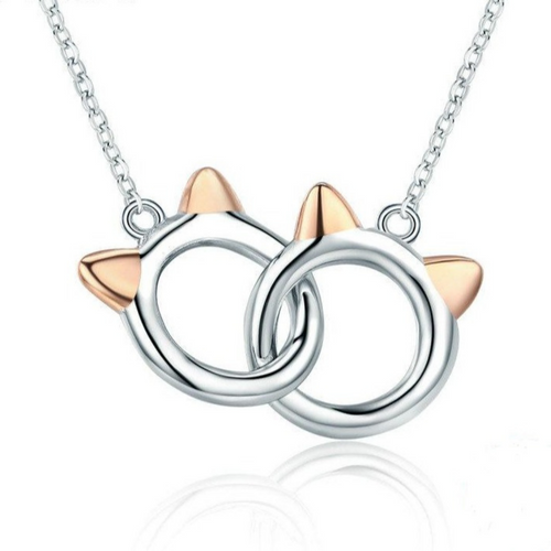 Sterling Silver & Rose Gold Plated Two Cats Necklace