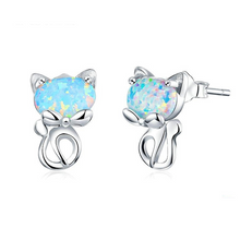 Load image into Gallery viewer, Opal Cat Stud Earrings Sterling Silver
