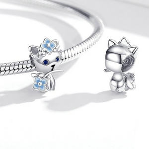 Sterling Silver Blue Cat Charm for Charm Bracelet