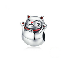 Load image into Gallery viewer, Lucky Cat Charm in Sterling Silver 
