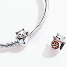 Load image into Gallery viewer, Lucky Cat Charm in Sterling Silver 

