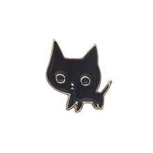 Load image into Gallery viewer, Black Kitty Brooch/pin in gold
