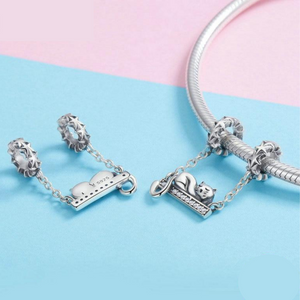 Sterling Silver Perched Cat Charm for Bracelet