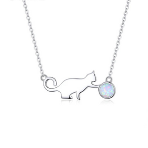 Opal Cat Necklace Sterling Silver