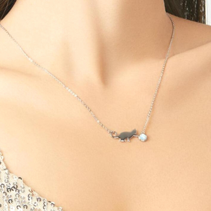Opal Cat Necklace in Sterling Silver