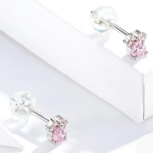 Pink Paw Earrings in Sterling Silver