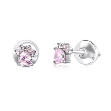 Load image into Gallery viewer, Pink Paw Earrings in Sterling Silver
