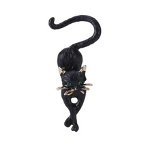 Load image into Gallery viewer, Slinky Black Cat Brooch with Green eyes
