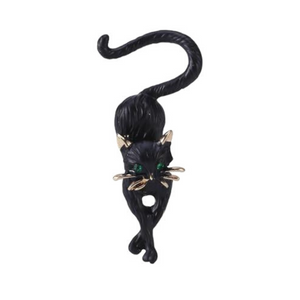 Slinky Black Cat Brooch with Green eyes