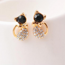 Load image into Gallery viewer, Rhinestone Cat Bow Earrings with Gold
