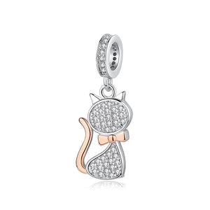 Two toned kitty charm with sterling silver and zircons