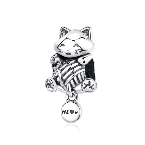 Meow Cat Charm in Sterling Silver 925