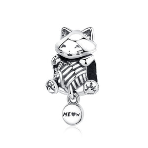 Meow Cat Charm in Sterling Silver 925