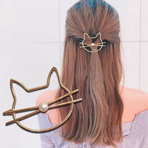 Gold Cat Pearl Hairpin