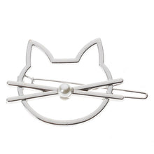 Load image into Gallery viewer, Silver Cat Pearl Hairpin
