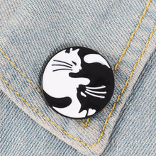 Load image into Gallery viewer, White &amp; Black Cat Yin &amp; Yang Brooch
