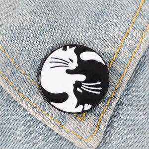 White & Black Cat Yin & Yang Brooch